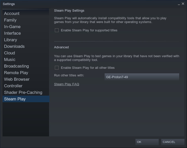disable steam play in settings
